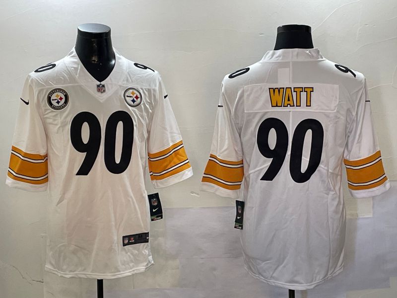 Men Pittsburgh Steelers #90 Watt White Second generation 2024 Nike Limited NFL Jersey style 01081